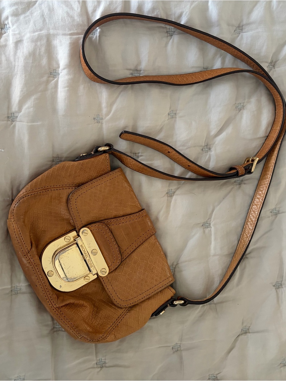 Michael Kors Tan Leather Crossbody Bag with Gold Hardware